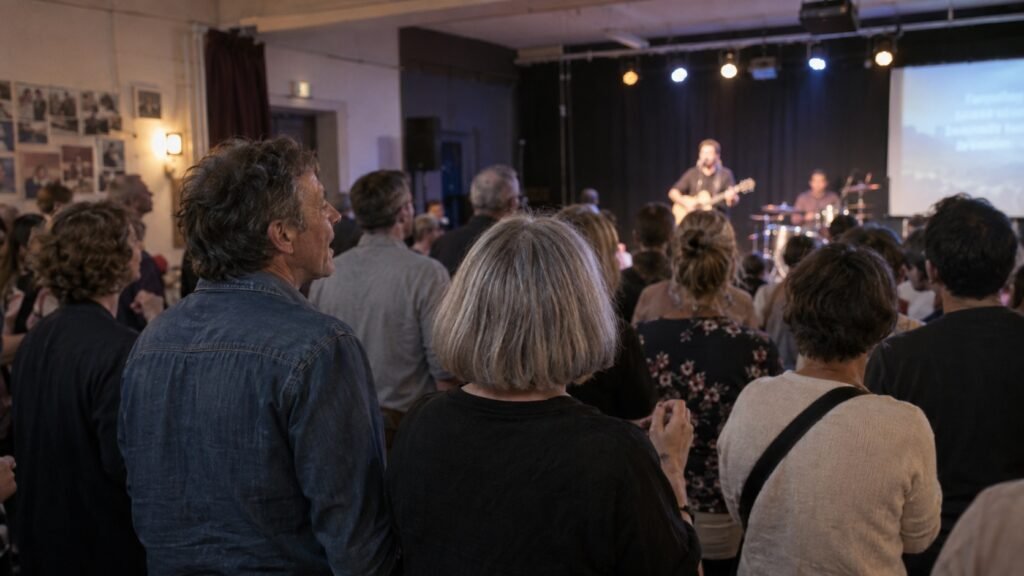 Illustration : Le public reprend les paroles avec le groupe