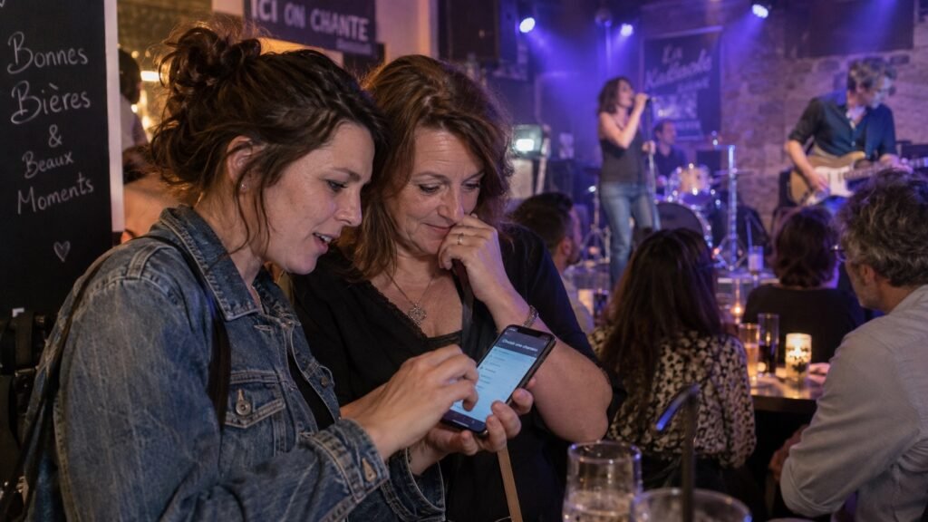 Illustration : Deux amies choisissent leur chanson
